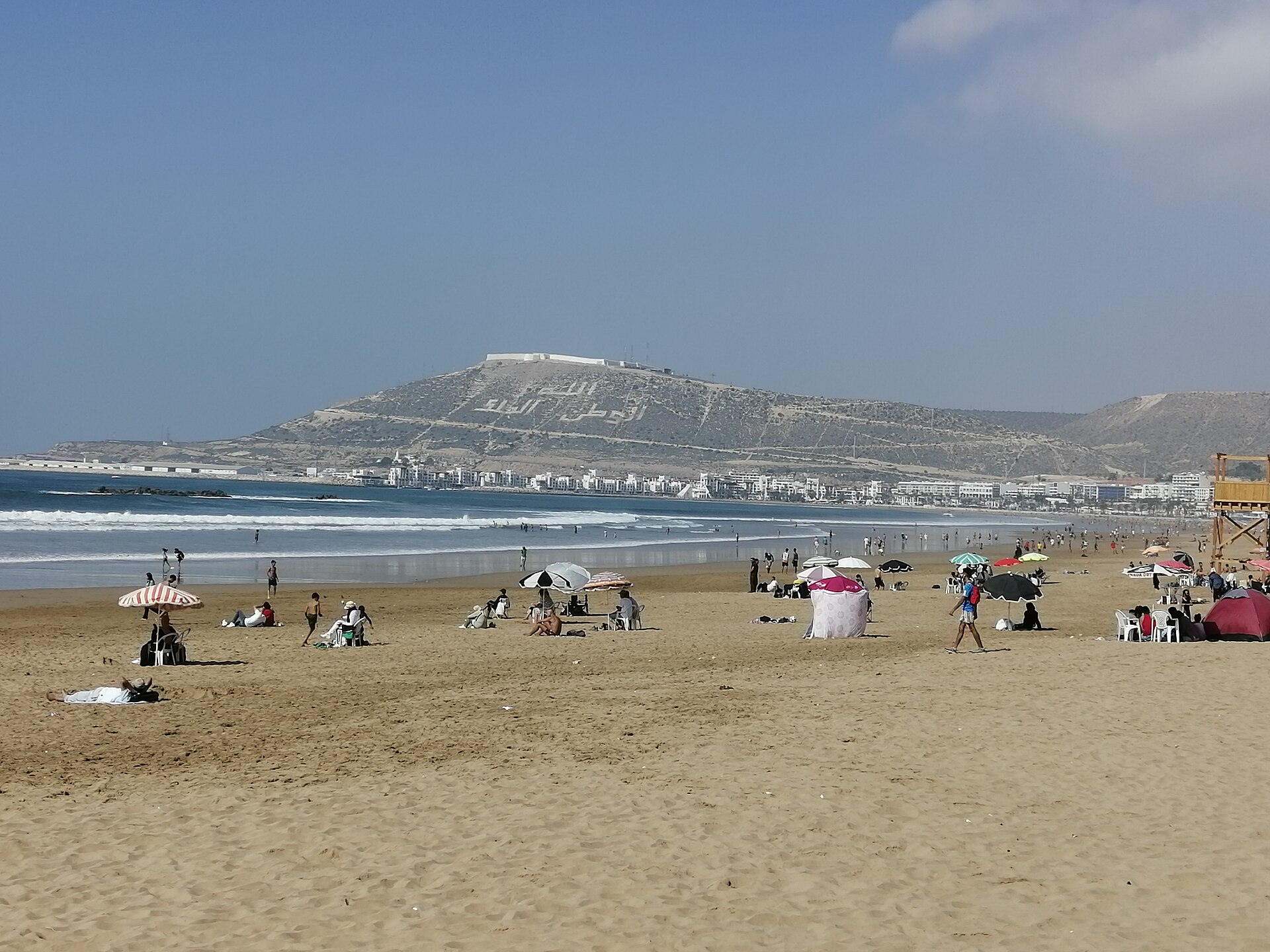 Agadir beach with the Oufella hill